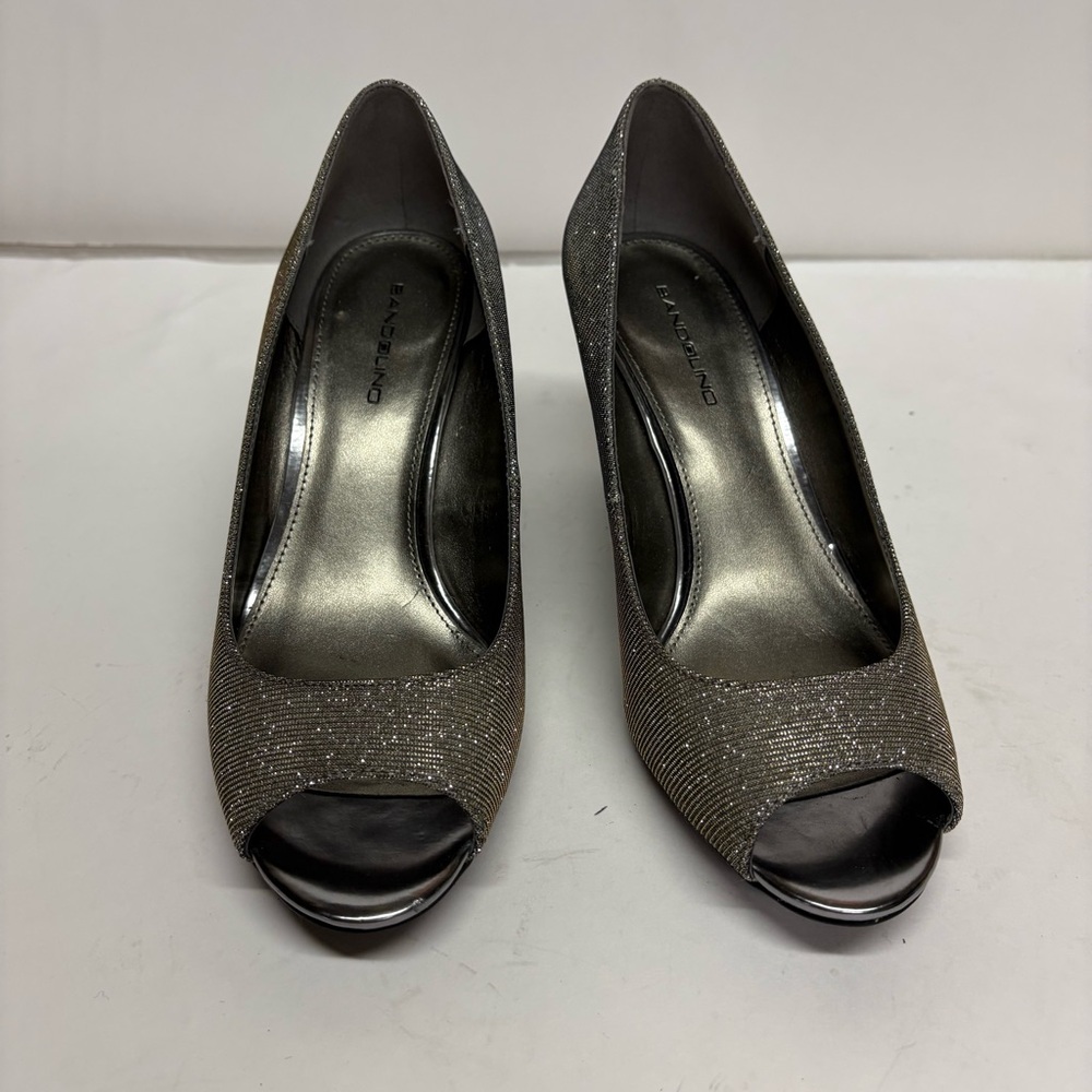 Bandolino Elegant Silver Peep-Toe wedge Pump Glitter Mesh Size 7.5